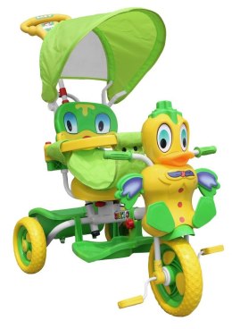 3-kołowy Rowerek dla dzieci Kaczka Zielony + Dźwięki + Daszek + Barierka + Podnóżek + Rączka + Schowek