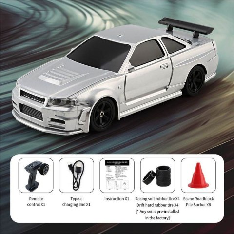 Autko R/C do Driftu 1:43 Srebrne + Akcesoria