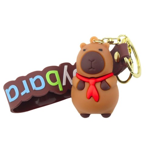 Brelok Figurka Kapibara Z Czerwoną Chustką Zawieszka Karabińczyk Kółko