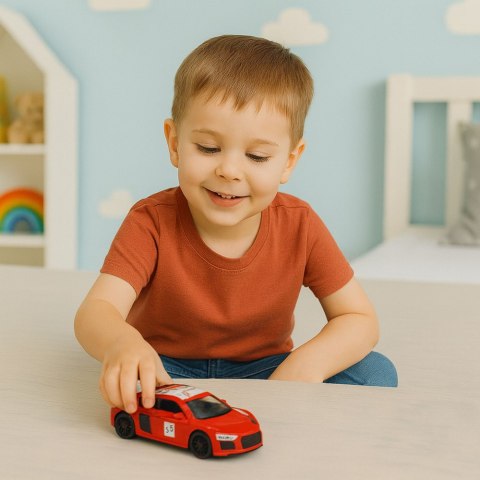 Samochód Sportowy Metalowy Napęd Pull Back Światła Dźwięki Czerwony 1:43