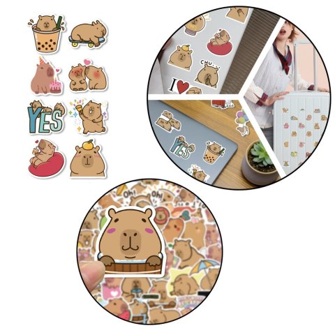 Zestaw Naklejki Kapibara Papierowe Różne Wzory 50szt.