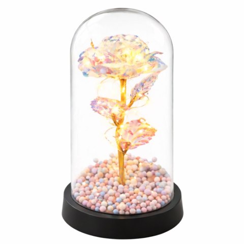 Wieczna Róża W Szklanej Kopule Oświetlenie LED Kryształowa 21,5 x 11 cm