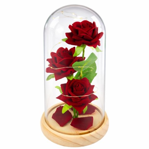 Wieczne Róże W Szklanej Kopule Oświetlenie LED Czerwone 21,5 x 11 cm