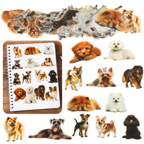 Zestaw Naklejki Pieski Różne Gatunki Śliskie Przeźroczyste 50 szt.