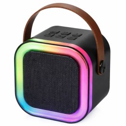 Zestaw Do Karaoke Głośnik Dwa Mikrofony Światła LED Czarny