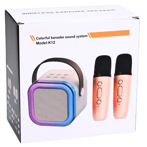 Zestaw Do Karaoke Głośnik Dwa Mikrofony Światła LED Czarny