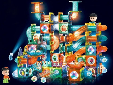 Świecąca Zjeżdżalnia Dla Kulek Klocki Magnetyczne 292 Elementy