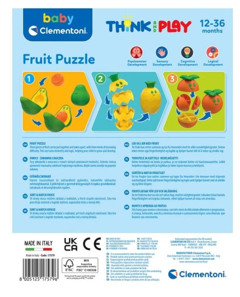 Zabawka Logiczna Kolorowe Owoce Awokado Ananas Pomarańcza Clementoni 17579