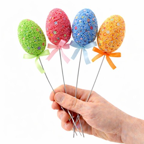 Jajka Wielkanocne Na Piku Druciku Kolorowe Wzorki Wstążka Ozdoba 6szt