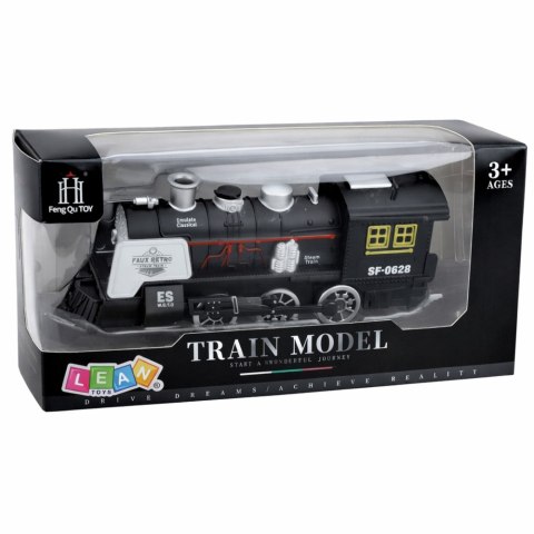 Klasyczna Lokomotywa Czujnik Przeszkód Dym Światła Dźwięki Czarna