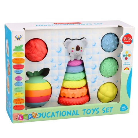 Zestaw Zabawki Sensoryczne Dla Malucha Piramidka Piłki Gumowe 16 el.