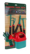 Duży zestaw 6 Narzędzi Ogrodniczych dla dzieci 3+ Rękawice + Konewka + Grabki + Nożyce + Motyka + Kultywator