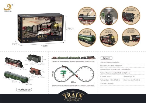 Kolejka Retro z Funkcją Świateł, Dźwięku i Dymu 216cm