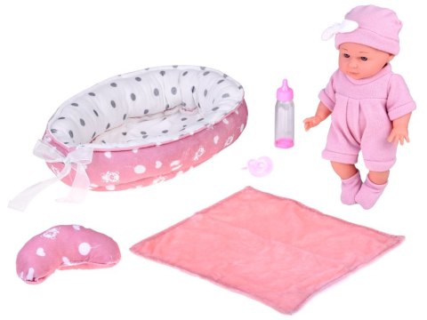 Lalka Bobas z Łóżeczkiem w Różowym Ubranku Niemowlak ZA5855