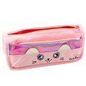 Piórnik Szkolny Z Kotem Dwie Kieszenie Różowy 21,5cm