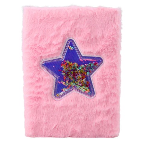 Pluszowy Zeszyt Notatnik W Linie Gwiazda Z Konfetti Różowy A5 80 Kartek