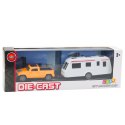 Zestaw Samochód Metalowy Z Kamperem Przyczepa Pomarańczowy