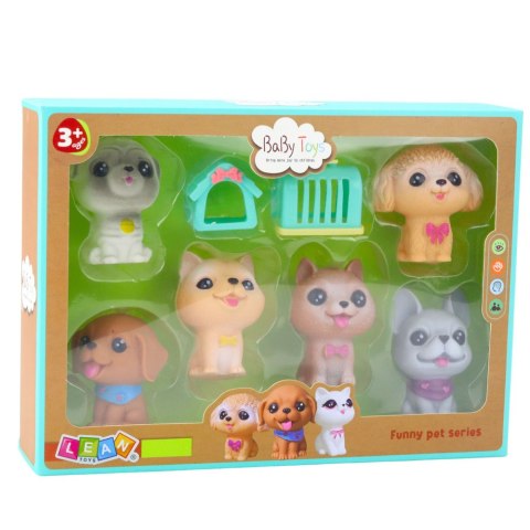 Zestaw Figurek Pieski Gumowe Piszczałka Buda Transporter 6szt