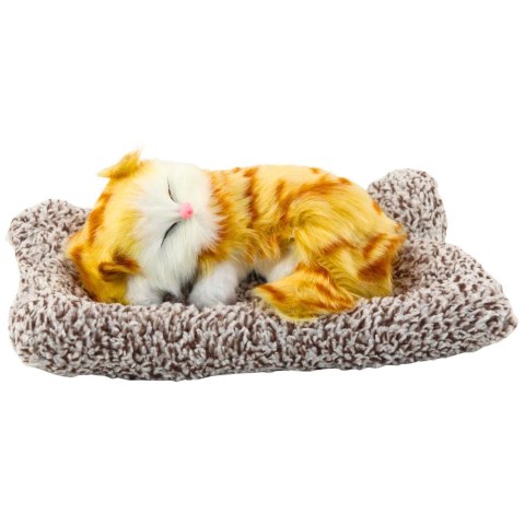 Śpiący Rudy Kot Na Poduszce Figurka z Futerkiem Torba Dźwięki