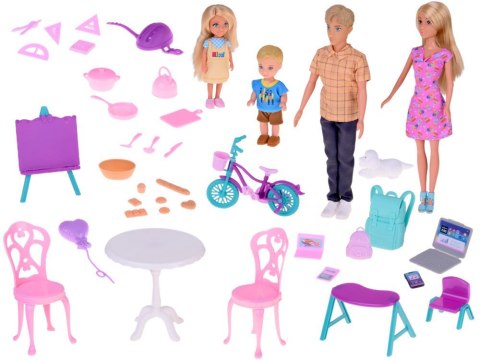 Anlily Duży zestaw RODZINA LALEK Kuchnia i mebelki + szkoła i praca ZA5699