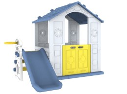 Domek Ogrodowy 3w1 dla dzieci Niebieski Dach + Zjeżdżalnia + Koszykówka