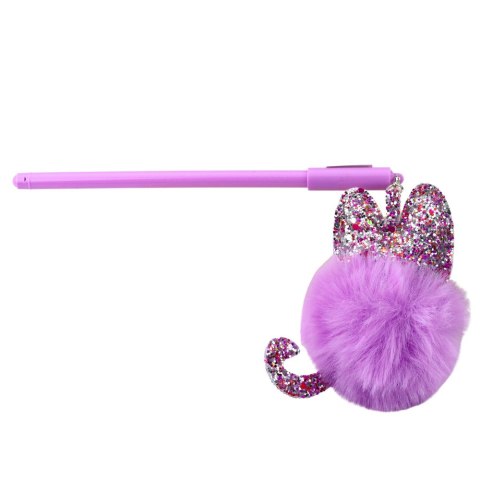 Długopis Żelowy Zatyczka Z Fioletowym Pomponem Niebieski Tusz 17cm 0.5mm