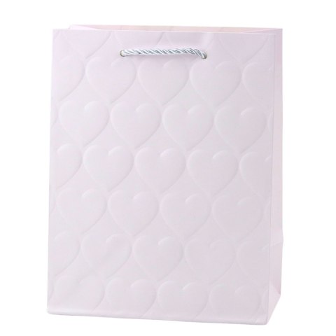 Torba Prezentowa Elegancka Tłoczone Serca Pastelowa 23 x 18 x 10,5 cm