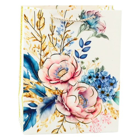 Torba Prezentowa Kwiaty Złote Elementy 23 x 18 x10cm