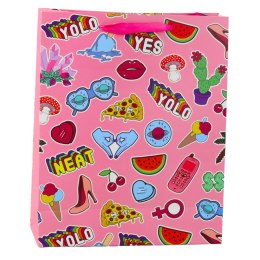 Torba Prezentowa Naklejki Kolorowe Znaczki 32 x 26 x 12 cm