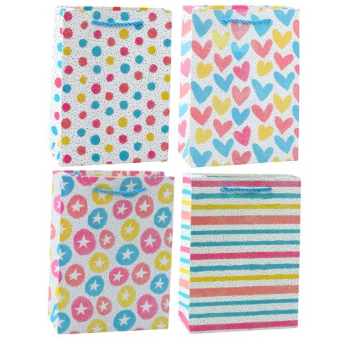 Torba Prezentowa Serca Gwiazdki Kropki Paski Kolorowe 23 x 18 x 10,5 cm