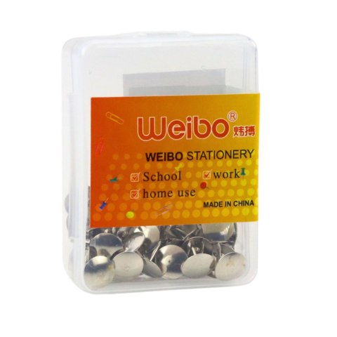 Zestaw Pinezki Z Płaską Główką Biurowe Szkolne Srebrne 40szt.